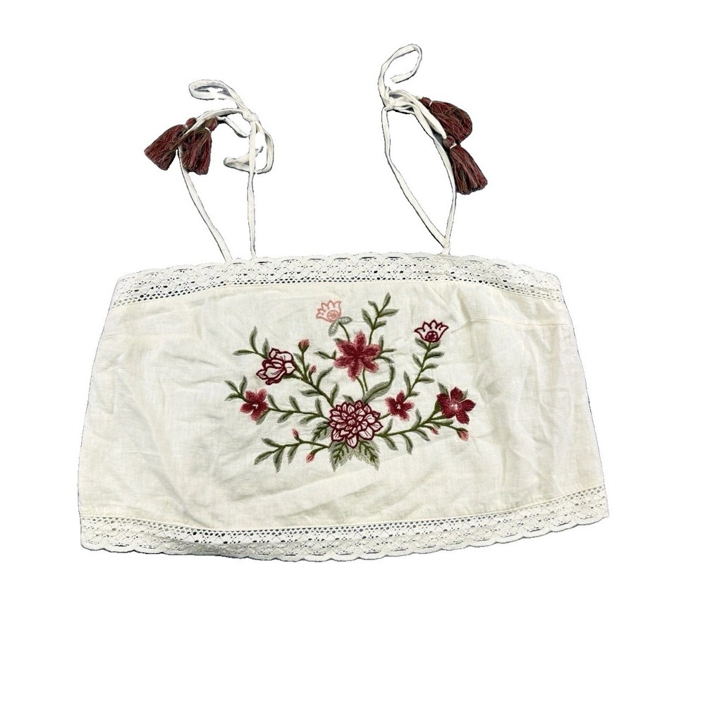 Universal Thread Linen Blend Off White Floral Embroidered Boho Tassels L Boho